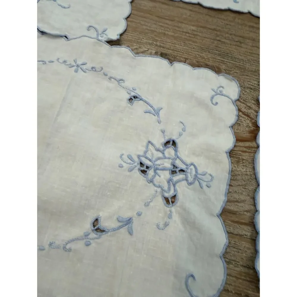 Vintage White & Blue Embroidered Linen Bundle